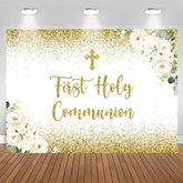 Aperturee - First Holy Communion Golden Bokeh Backdrop for Kids